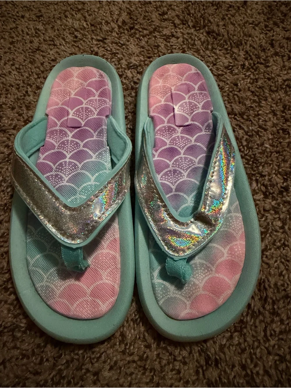 Kids' Sparkle Mermaid Flip Flop Sandals - Pink, Purple & Aqua